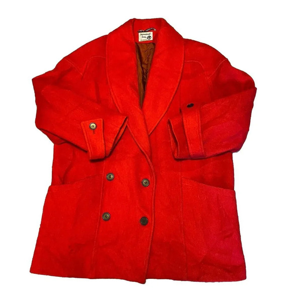 VTG International Scene Wool Coat Womens 11/12/1X Hot Red Double Breasted Pocket - Picture 1 of 11